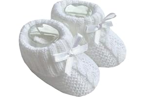 KAM LABELZ Newborn Baby Boys Girls 1 Pair Cute Acrylic Knitted Booties| Soft Cable knit With Ribbon Bow| 0-3 Months| One Size