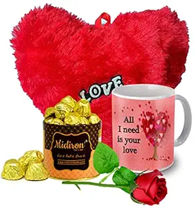 Love Gift| Coffee Mug, Soft Red?Heart, Artificial Red Rose and Chocolate Gift Box For Valentines Day, Birthday, Anniversary and , Chocolates gift Pack for boyfriend, Girlfriend, Husband, Wife