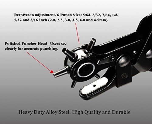 ohuhu® Präzise & Spitz Gürtel Leder Locher rund/Gürtel Puncher/, Lochzange/Zange Locher, Einstellen Gürtel/Tasche von Lochen zusätzliche Loch der Ort notwendig, 2.0 mm – 4.5 mm - 2