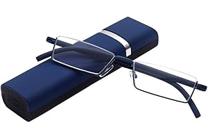 ‎KOKOBIN Lesebrille mit Ultraleichtem TR90 Rahmen Lesehilfe Halbbrille aus Metallrahmen mit Halbrahmen Sehehilfe mit Brillenetui für Damen und Herren(Blau,+1.5)