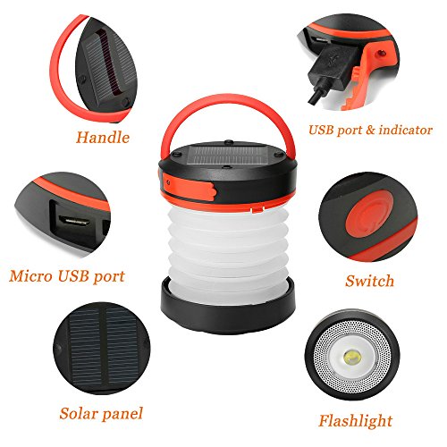 SOLMORE LED Campinglampe Solar Campingleuchte Camping Zelt Laterne Mini LED Notfallleuchte Tragbar Zusammenklappbar Taschenlampe 3 Helligkeiten SOS und Power Speicher mit USB Aussenleuchte für Camping Outdoor Wandern Angeln Abenteuer - 5