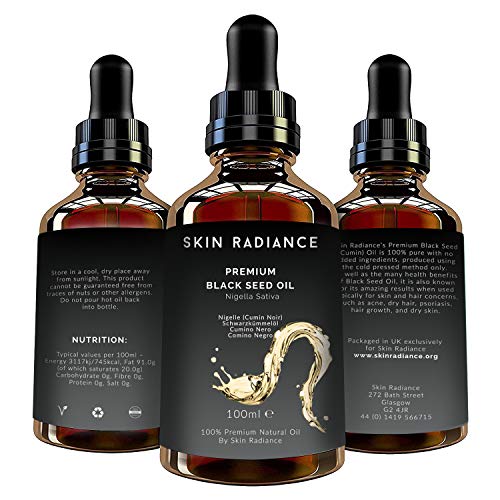 Aceite de semillas negras puro de Skin Radiance, 100 ml, 100% aceite de semillas negras de primera calidad (Nigella Sativa) con nada más añadido - Fuente más pura disponible