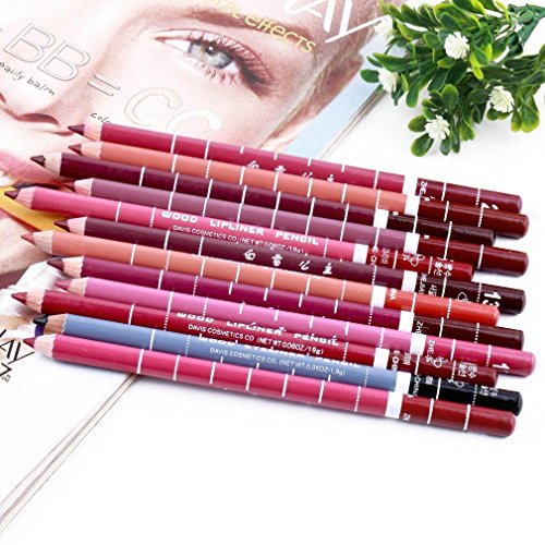 Lippenkonturenstifte Set, CINEEN 12 Farben Professionelle Lipliner Wasserdichte Lippenfarben Lippenstift Lidstrich mit Deckel - 4