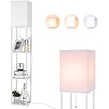 BBHome Moderna lampada a stelo con ripiani in legno, 3 temperature di colore, dimmerabile, lampada a LED per soggiorno, camer