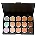 SODIAL(R) 15 Colors Contour Face Cream Makeup Concealer Palette + 12pcs Leopard Brush