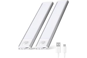 BILLYBATH Unterbauleuchte Küche LED 20cm 2 Stück, Unterschrank Beleuchtung Kabellos Aufladbarer Akku Lichtleiste USB, Schrankbeleuchtung für Küche, Silver