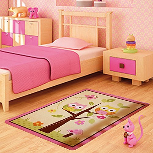 FunkyBuys® Kids Childrens OWL ON TREE (100 x 133cm) Rug Mat Modern Design Play Mat Nursery Rugs Non Slip - 3 Sizes Best Price