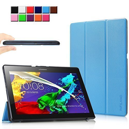 Infiland Lenovo Tab 2 A10-70 / Tab 2 A10-70L / Tab 2 A10-70F / Tab 2 A10-30F / Tab 2 A10-30L / Tab 3 10 Business/ Tab3 10 Plus Hülle Case, Ultra Dünn Tri-Fold Smart-Muschel PU Leder Schutzhülle für Lenovo Tab 2 A10-70 / Tab 2 A10-30 / Tab 3 10 Business/ Tab3 10 Plus 10,1 Zoll Tablet (mit Auto Schlaf / Wach Funktion)(Hellblau)