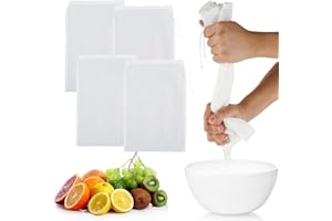 LQIOACU Lot de 4 sacs à lait de noix, filtre jus de fruit - En tissu à mailles fines - Réutilisables - Avec cordon de serrage - Pour fromage, jus de fruits, café, jus de légumes (20 × 30 cm)