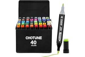 CHOTUNE Pennarelli 40 Colori，Impermeabili Marcatore Doppia Punta Design Morbido Della Testa，Marker Set Facile da Miscelare per Schizzi e Illustrazioni, con Base e Borsa per il Trasporto