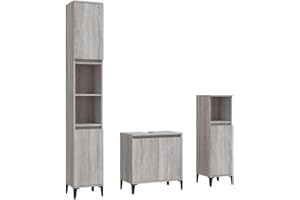 vidaXL 3 Piece Bathroom Furniture Set - Grey Sonoma Engineered Wood with Metal Feet - Includes Sink Cabinet and Two Stand Cabinets