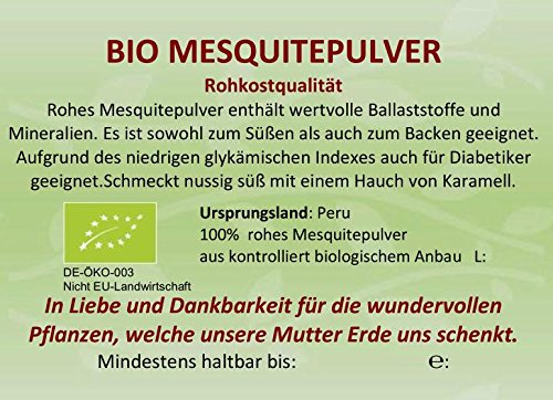 Preisvergleich Produktbild Regenbogenkreis Mesquite Pulver, Bio, Rohkostqualität Violettglas 200g