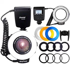 Travor 48 Macro LED Ring Flash Light Bundle with LCD Display Power Control 4 Flash Diffusers 8 Adapter Rings Macro Photography Light for Canon Nikon Sony and Other DSLR Cameras