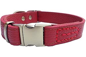 feiling Obroża dla psa, skóra, zapięcie na zatrzask, miękka, skórzana obroża dla małych średnich psów (rozmiar S, czerwony)