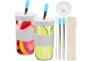 LOMUG Bubble Tea Cup, 24oz/730ML Verres avec couvercle et paille Gobelets anti-fuite Mason Jars Verres réutilisables Boba Smoothie Gobelets pour milkshakes, café glacé, jus de fruits, smoothies (2pcs)