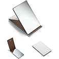 yueton Shatterproof Stainless Steel Ultrathin Folding Travel Mirror Makeup Mirror with PU Leather Case Cover for Personal Use, Camping, Travelling, Emergency Signaling