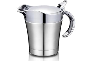 BETTERLE Premium Edelstahl Thermo Sauciere, Doppelt Isoliert Eleganter Silberner Thermo Sauciere Soßenkanne Perfekt für Abendessen Partys (450ml)