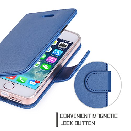 iPhone SE Case, iPhone 5S Case, iPhone 5 Case, Fyy [Top-Notch Series] Premium PU Leather Wallet Case Protective Cover for Apple iPhone SE (2016 Release) / 5S / 5 Navy