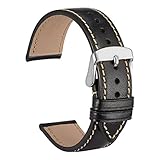 WOCCI 22mm Uhrenarmband mit Silber Schnalle, Italien Voll Korn Leder (Schwarz)