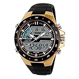 Skmei Herren Dual Zifferblatt Timezone Digital Analog Sport Armbanduhr 96 ft Wasser beständig Armbanduhr – Gold