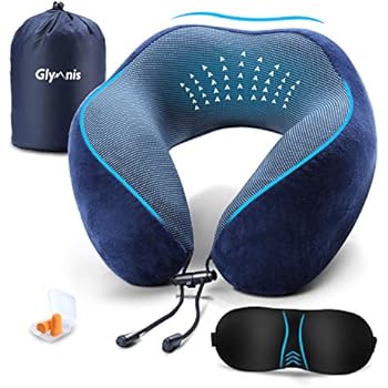 Glymnis Travel Pillow Memory Foam Neck Pillow With Eye Mask And