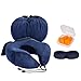 Produktbild YMAI Reise-Set Mit Nackenkissen In Hellgrau Mit Integrierter Tasche Auf 1/3 Komprimierbar Und Schlafbrille und Ohrenstöpsel, Ideal für Backpacker, Flug-Reisen, Camping, Zug-Reisen, Perfektes und kompaktes und waschbares Nackenhörnchen Mit Smartphone-Tasche(Dunkelblau)