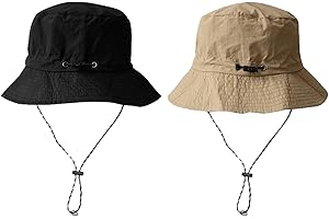 TYXHXTF 2Pcs Chapeau de Soleil, Bucket Hat, Chapeaux de Pêche pour Hommes Femmes, Pliable Respirant, Mentonnière Réglable, pour Été Randonnée et Safari（Noir, Kaki）