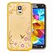 Produktbild COOVY Cover für Samsung Galaxy S5 SM-G900F SM-G901F Neo SM-G903F leichte, ultradünne TPU Silikon Bumper Hülle, Slim Schutzhülle, Case im Blumen Design mit Strass Steinen | Farbe gold