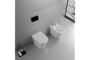 Yellowshop - Sanitari bagno a terra filo muro - Kit vaso rimless e bidet completo di coprivaso soft-close serie Wolly
