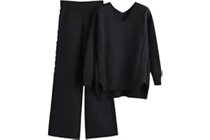 XTBFOOJ Completi da Donna In 2 Pezzi Lavorati a Maglia Top A Maniche Lunghe con Spacco con Bottoni a Metà Autunno Larghi Lavorati a Maglia per Il Tempo Libero Polsino Elastico Set con Pantaloni