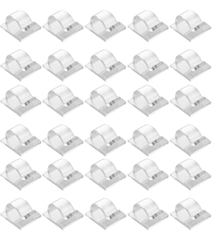 40 Pcs Cable Clips Self Adhesive,USB HDMI Cables Wire Management Holder Clear Cord Tidy Clip Hooks Sticky Small Plastic,for Desk Wall Workshop Home Office Outdoors Lights Christmas Fairy Led Light
