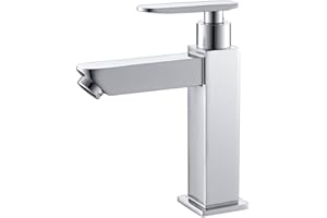 AiHom Robinet Lavabo Eau Froide Uniquement Robinet Salle de Bains en Métal Durable Robinetterie Lave Mains Cartouche Céramique Mousseur Démontable Pratique pour Nettoyer ou Remplacer Design Moderne