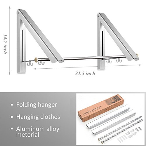 Klappbar Wand-Kleiderständer, Migimi Garderobenhaken Klappbar Kleiderhaken Aluminium Platzsparend Ideal Für Flur, Waschkeller, Schlafzimmer, Büro – Silber 43*4.5*3.2CM (2 Stück + Edelstahl Tube faltende) - 2