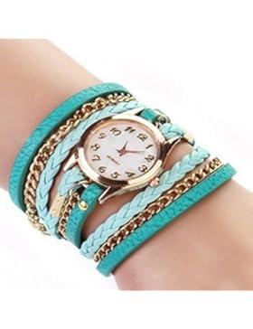 SSITG Damen Uhr Armbanduhr Wickelarmband Wickeluhr Retro Vintage Leder Optik Shell Dial