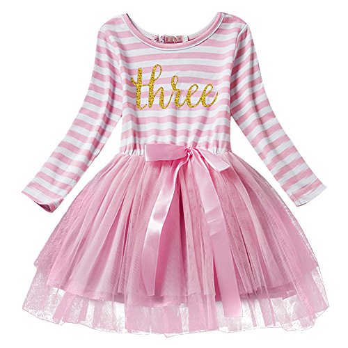 IWEMEK Nouveau-né Bébé Enfants Bambin Filles élégant Bowknot Robes de 1er / 2ème / 3ème Anniversaire Princesse Robes pour bébé Costume de Photographie Manches Longues Rose