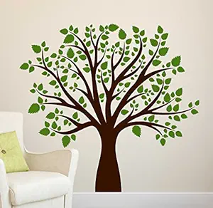 Wallstick Black Tree with Green Leaf Wall Sticker (Vinyl, 49 cm x 4 cm x 4 cm) (69-3043)