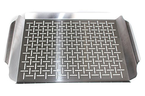 Santos Edelstahl Grillschale mit Griffen – ca, 44 x 30 x 3,5 cm – Grillpfanne, Grillkorb mit Perforierung als Grillzubehör, Gemüsekorb oder Servierschale für Gasgrill oder Holzkohlegrill - 3