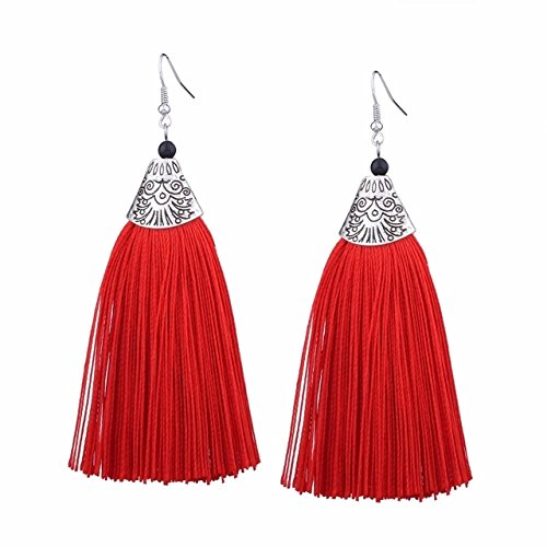 Satyam Kraft Jewellery Stylish Thread Tassel Fancy Party Wear Long Earrings for Women & Girls (Red)/diwali gift/diwali gifts for family and friends/diwali gift items