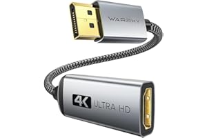 WARRKY Adaptador Displayport a HDMI (4K UHD, 2K 60Hz, 1080P@120Hz) DP a HDMI 1.4 [Unidireccional, Carcasa de Aluminio, Trenzado de Nylon] Compatible para Lenovo, DELL, HP, PC, proyector, TV