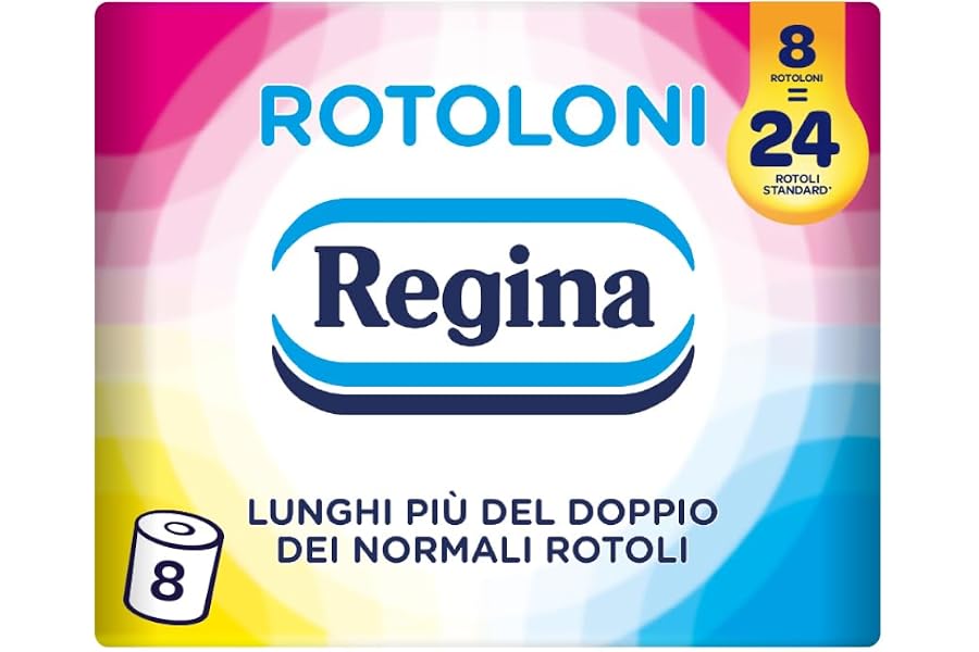 Regina Rotoloni, 8 Maxi Rotoli di Carta Igienica a 2 Veli | 500 Fogli, Lunghi Più del Doppio dei Normali Rotoli, Confezione 5