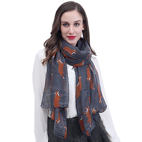 Lina & Lily Écharpe Foulard pour Femme Imprimé Renard Fox (Ardoise)