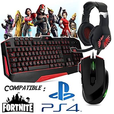 SOG Pack Gamer Clavier, Souris, Casque et Tapis Compatible Fortnite PS4