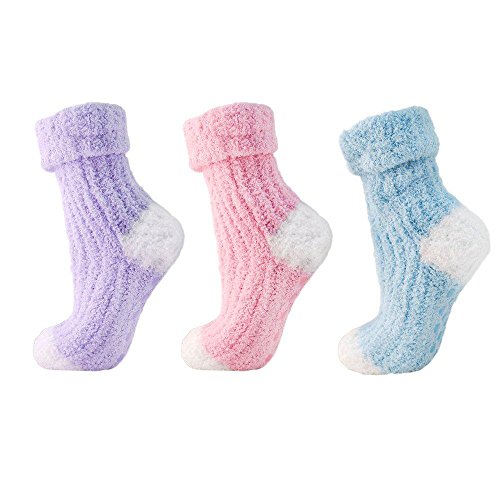 Superbes chaussettes de lit antidérapantes pour femme Rose clair et bleu Tailles 36-40 -  Multicolore -  37-40