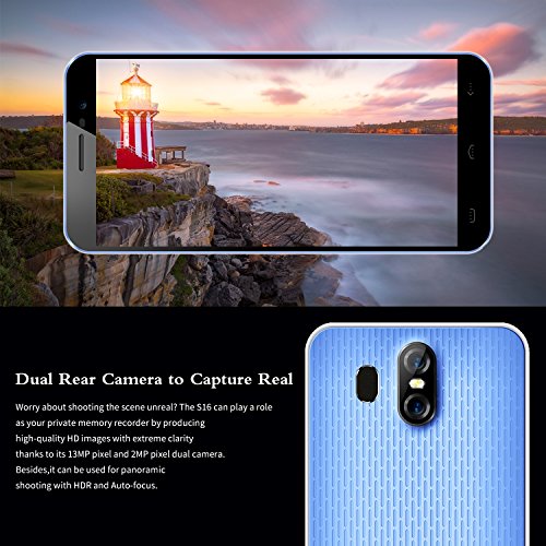 HOMTOM S16 3G Smartphone Ohne Vertrag Android 7.0 5,5 Zoll Display(18: 9) Quad Core Dual SIM 2GB RAM+16GB ROM 8MP+2MP+5MP Kameras Fingerabdrucksensor(Blau)