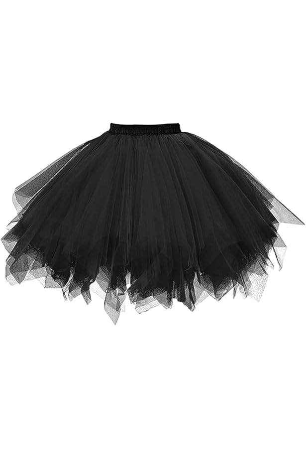 Dames Petticoat Rok Volwassen Puffy Tutu Rok Gelaagde Ballet Tule Pettiskirts Jurk Kostuum Onderrok, Zwart, one size
