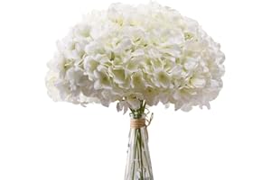 Weldomcor Sztuczne kwiaty, hortensje, 10 sztuk, sztuczne hortensje, z łodygami, sztuczne rośliny do kompozycji kwiatowej, na wesele, do domu, hotelu, białe