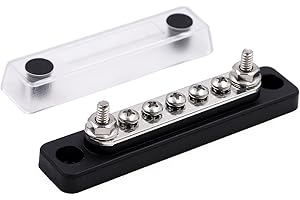 Gloaso Bus Bar 5 bornes à vis Bus 100 ampères 12V - 48V CC Bloc de Distribution avec Couvercle cuivre 100A commun Bus de Batterie Noir