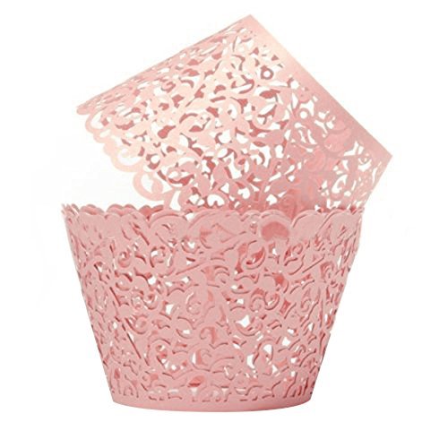 Sanwood® 12 x Kuchendekoration Papier Hülle Kuchen Verpackung Cupcake Wrapper Supplies (Rosa)
