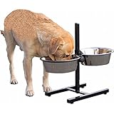 Deluxa Doppelnapfständer Hundenäpfe Futterbar Fressnapf Katzen Hundebar Napf Futternapf / mit je 2000ml Volumen / Edelstahl / Höhenverstellbar