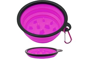 Not Too Shaggy Collapsible Dog Slow Feeder Bowl, Travel Friendly, Convenient, Anti Gulp Dog Bowl, Promotes Healthy eating habits, easy to carry and clean, non-slip base and BPA free Pink, 1L